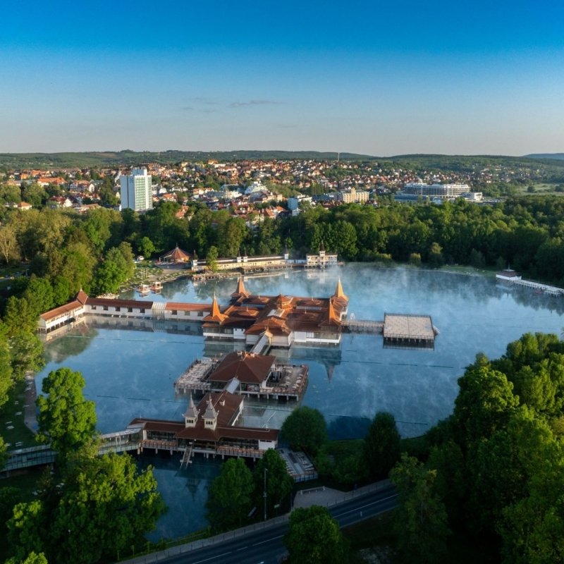 Panorama relaxation with entrance to the thermal lake Hévíz
